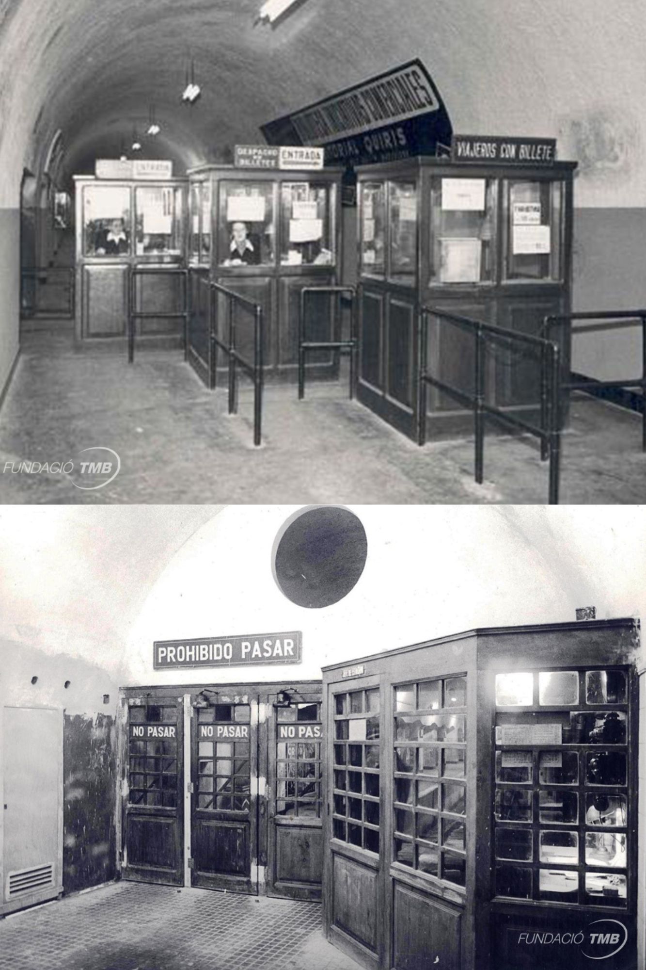 Pati de guixetes i cabina del cap d'estació de Correus (any 1955) / Foto Brangulí (Arxiu TMB)