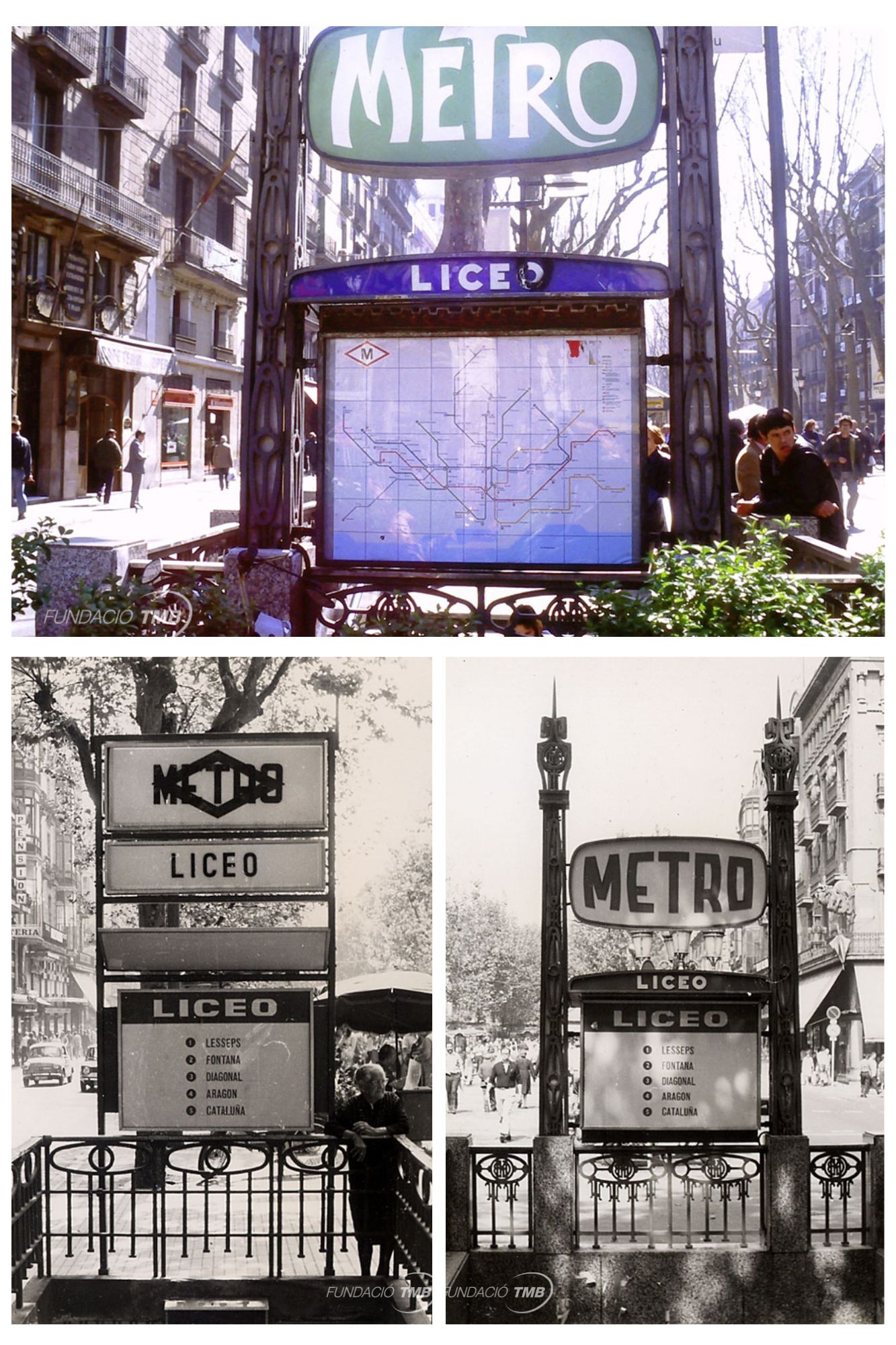 Accés Liceu anys 1985 (a dalt) i 1973 (a sota) / Fotos Arxiu Fundació TMB Accés Liceu anys 1985 (a dalt) i 1973 (a sota) / Fotos Arxiu Fundació TMB