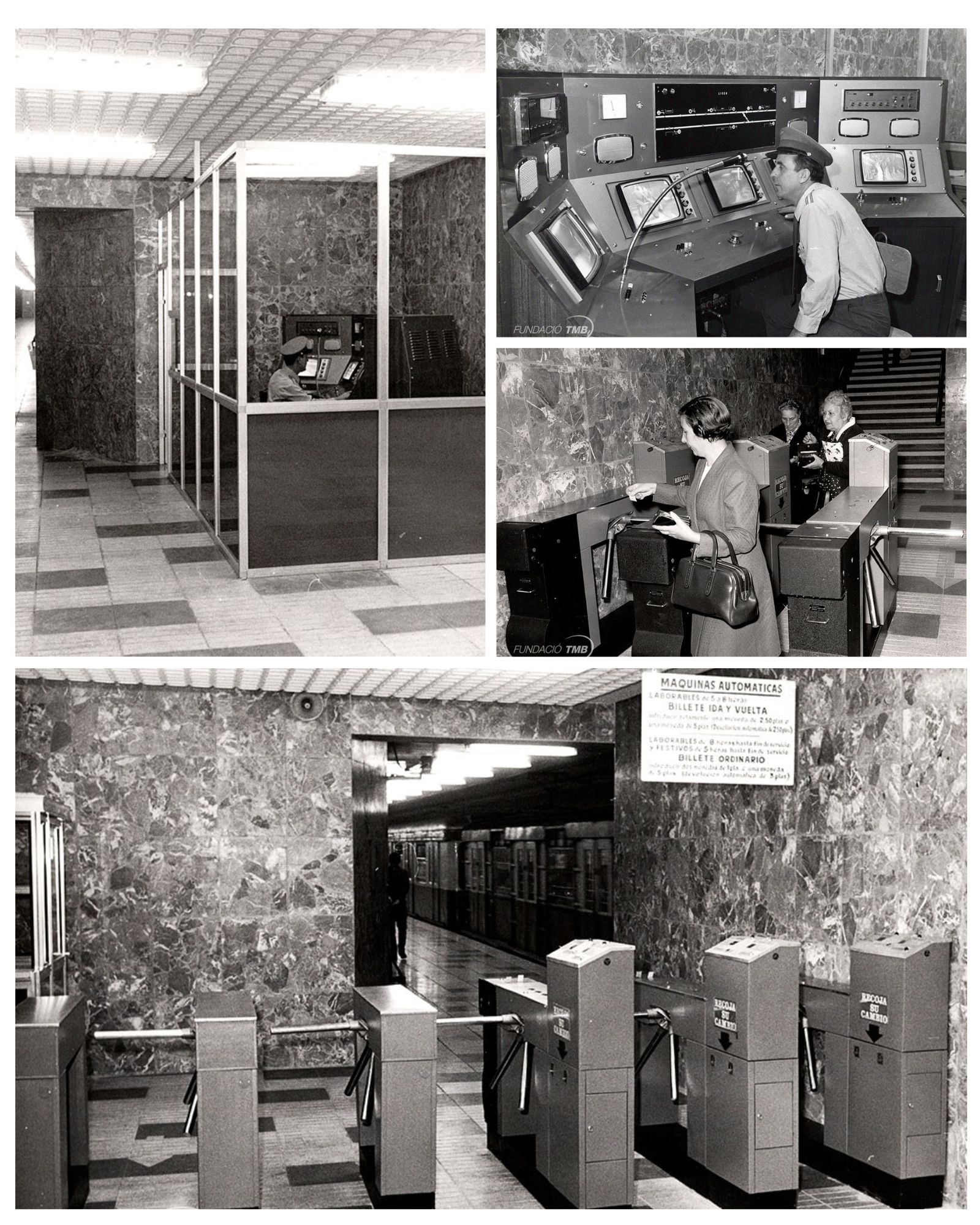L'any 1968 Liceu va acollir la primera màquina de venda automàtica i una prova pilot de cabina central de control d'estacions / Arxiu Fundació TMB L'any 1968 Liceu va acollir la primera màquina de venda automàtica i una prova pilot de cabina central de control d'estacions / Arxiu Fundació TMB de bitllets