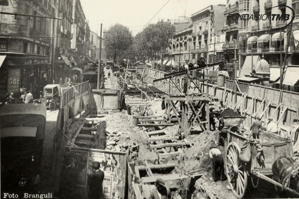 Construcció del túnel per Rambles, 1924 / Foto: Brangulí. Arxiu Fundació TMB