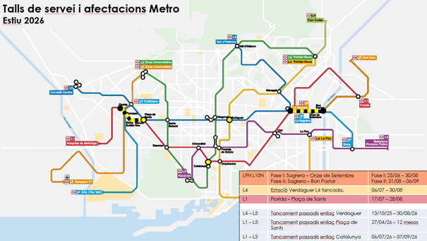 Mapa general talls estiu 2026. / Foto: TMB