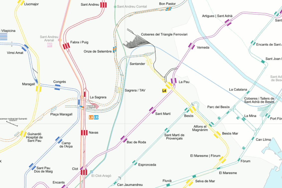 Detall d'una part de la versió del plànol del metro de Barcelona de Florence Jarrier