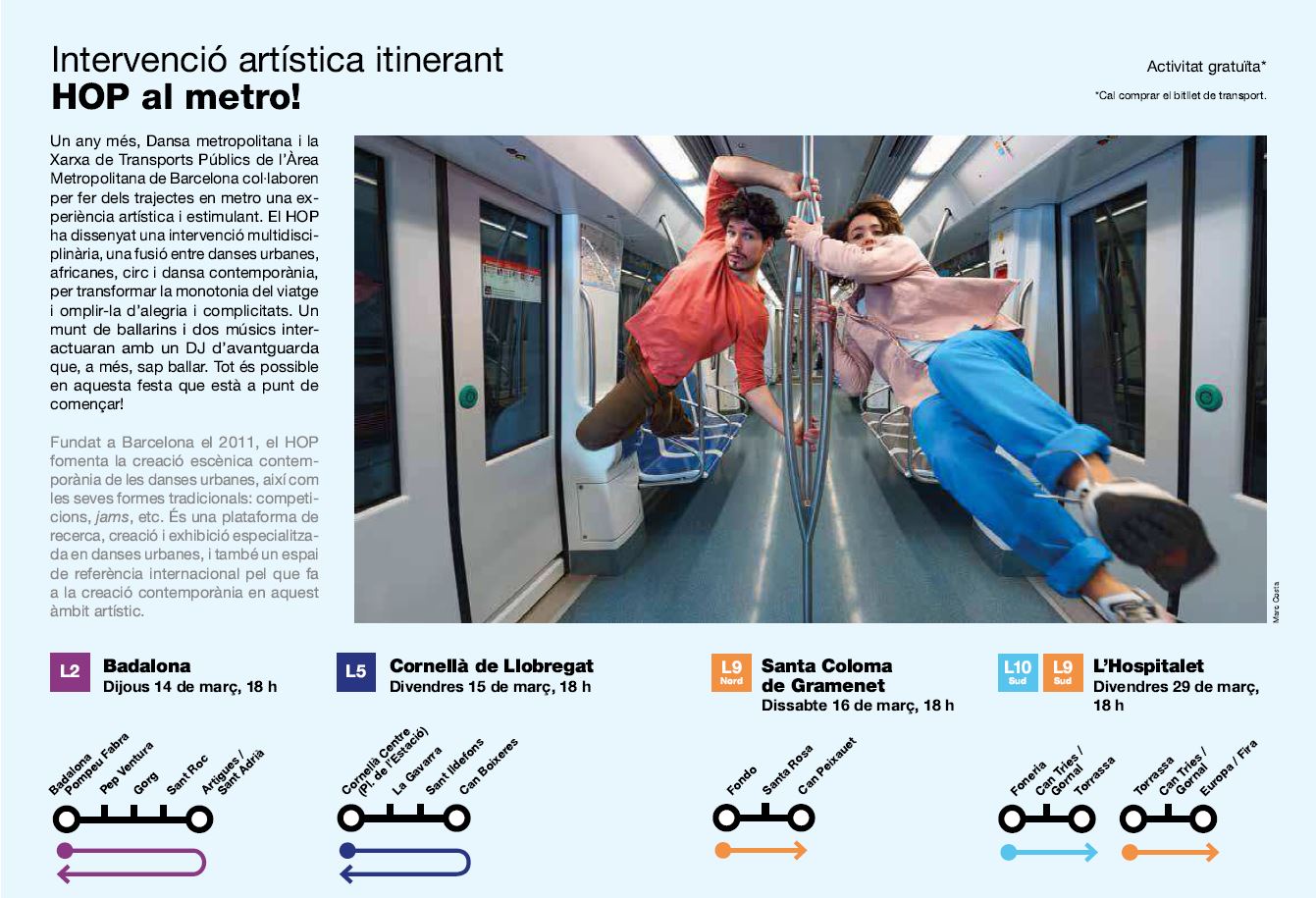 Intervenció artística al metro, extret del programa del festival Dansa Metropolitana
