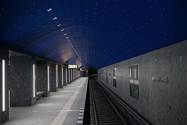 L'estació del metro de Berlín decorada amb el cel estrellat / Foto: André Carré, via @BVG_Kampagne a Twitter