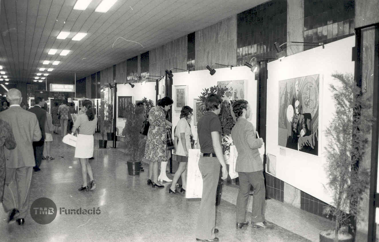 Exposició de pintura que es va fer al vestíbul de Diagonal al setembre de 1971/ Foto: TMB