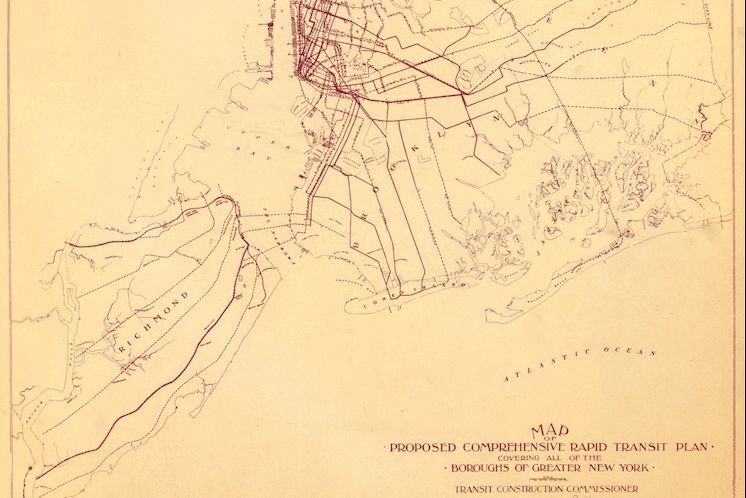 Mapa “Proposed Comprehensive Rapid Transit Plan,” June 1920. (Courtesy of New York Transit Museum)