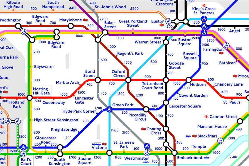El mapa del metro de Londres amb les passes entre estacions / Foto: TfL