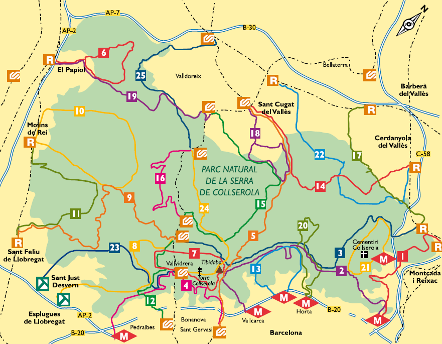 Mapa de les rutes per Collserola / Òscar Farrerons Vidal i Marc Anton Recasens