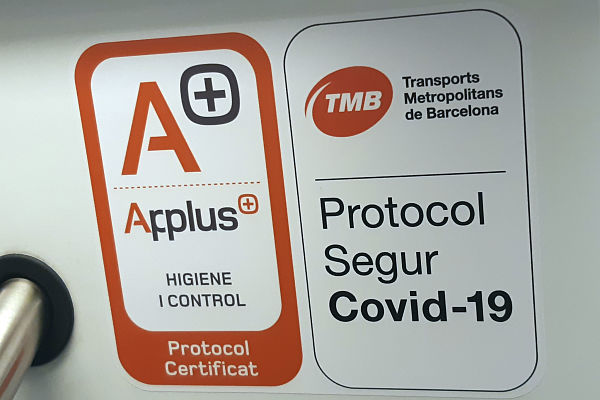 Segell de la certificació del procediment anti Covid al metro / Foto: TMB
