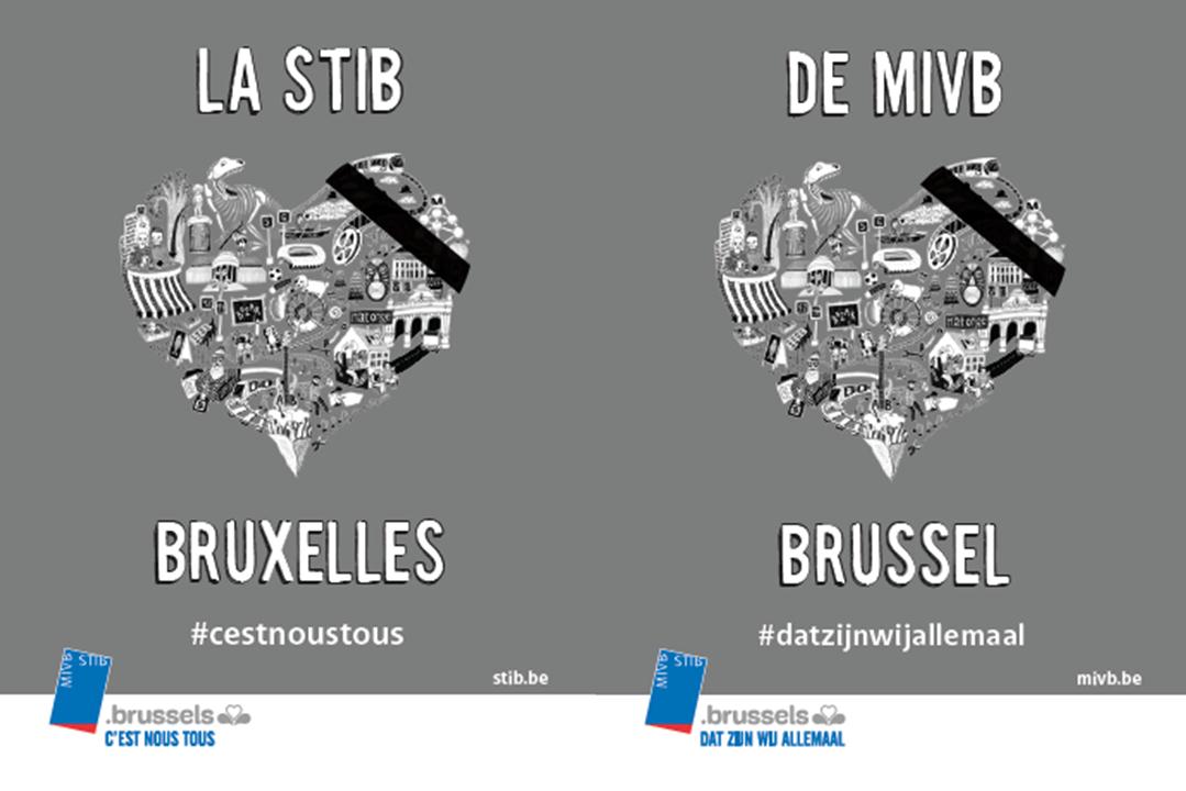 Missatges de la campanya de la STIB en francès i flamenc