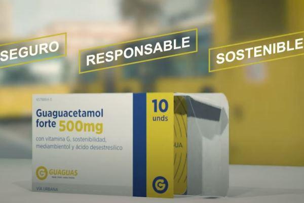 La capsa del 'medicament' que promou l'ús de les Guagas Municipals de Las Palmas de Gran Canària / Imatge: Vídeo de la campanya