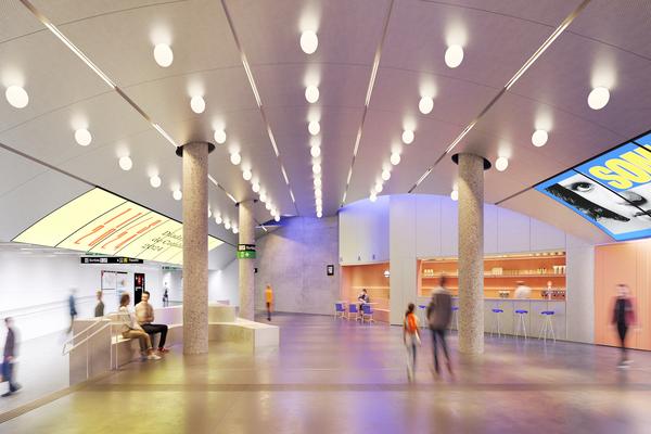 Render del futur vestíbul singular que connectarà el DHub i l'estació de metro de Glòries / Foto: Ajuntament de Barcelona