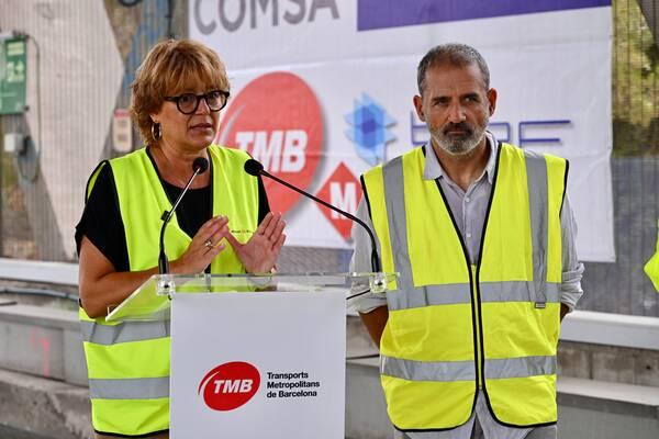 La presidenta de TMB, Laia Bonet, i el conseller delegat de TMB, Xavier Flores, en un moment de la visita a les obres de la L1 / Foto: Pep Herrero (TMB)