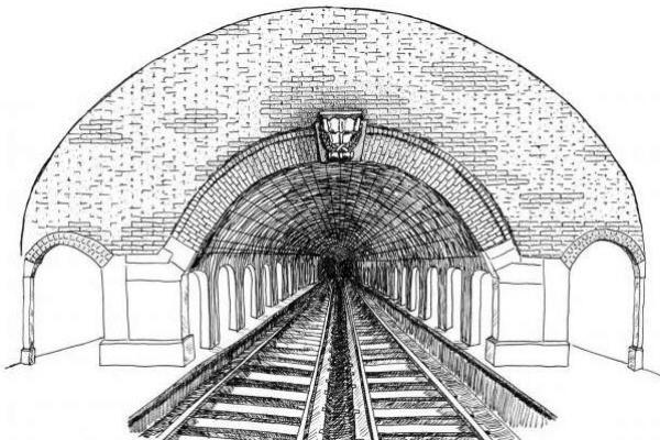 Perspectiva de l'estació de Fulton Street / Dibuix de Philip Ashforth Coppola