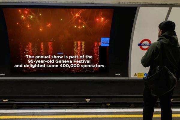 Simulació d'una pantalla del nou sistema de notícies al metro de Londres / Foto: Exterion Media