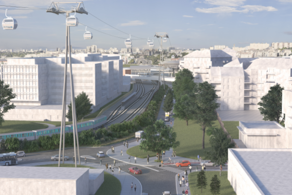 Projecte d'una de les cinc estacions (Créteil – Pointe du Lac) del futur telefèric / Imatge: Île de France Mobilités