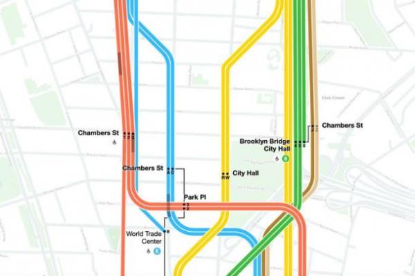 Detall del nou plànol digital del metro de Nova York