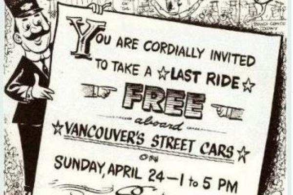 Anunci del darrer viatge gratuït del tramvia de Vancouver / Foto: The Buzzer blog