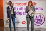 La presidenta de TMB, Laia Bonet, amb l'alcaldessa de Santa Coloma, Núria Parlon, intervenint a la presentació dels agents violeta / Foto: Pep Herrero (TMB)
