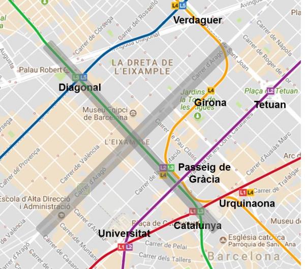 Estacions de metro de l'Eixample properes a l'acte convocat dilluns a la tarda / Imatge: TMB
