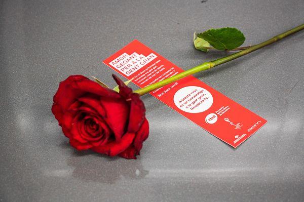 Rosa sobre el seient reservat d'un tren de la línia 5 de metro / Foto: Pep Herrero (TMB)