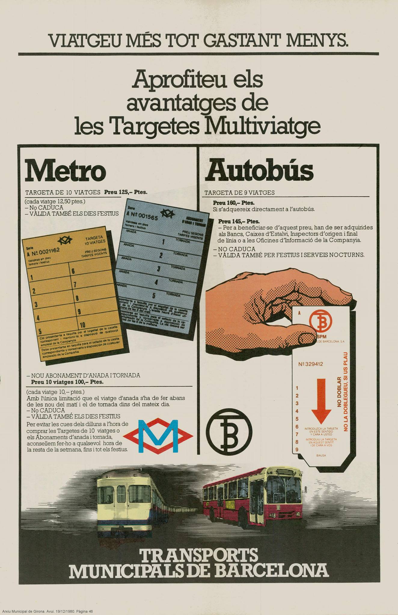 Anunci de premsa de les targetes multiviatge (any 1980) / Font: diari AVUI